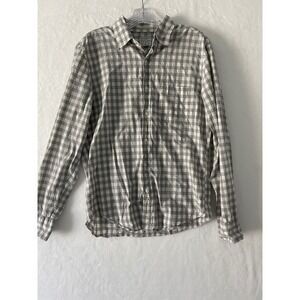 J.Crew Mens M Slim Untucked Organic Cotton Gingham Button Down Shirt Grey White